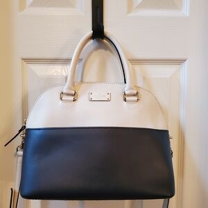 Kate Spade Grove Street Carli Satchel Crossbody Bag In White and Blue Leather